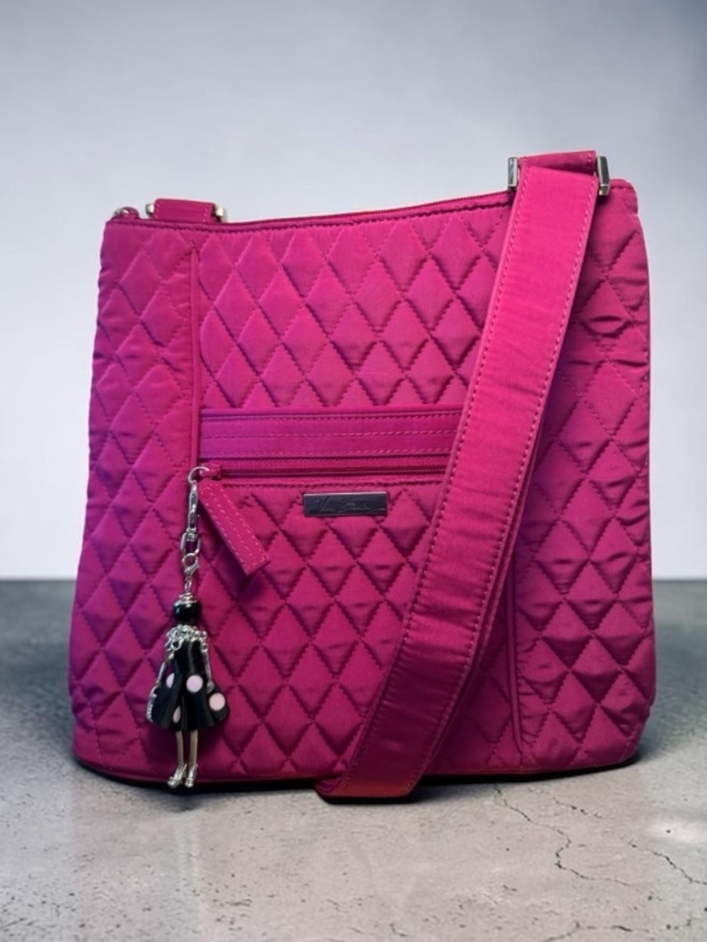 Vera Bradley Quilted Fuchsia Crossbody Bag -includes Decorative Charm